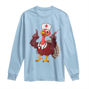 Turkey Nurse Thanksgiving Stethoscope Syringe Long Sleeve Shirt TS09 Light Blue Print Your Wear