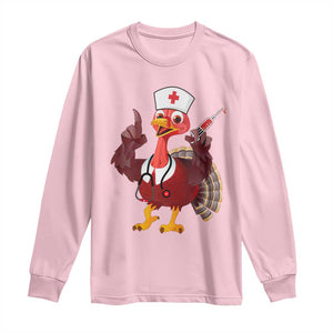 Turkey Nurse Thanksgiving Stethoscope Syringe Long Sleeve Shirt TS09 Light Pink Print Your Wear