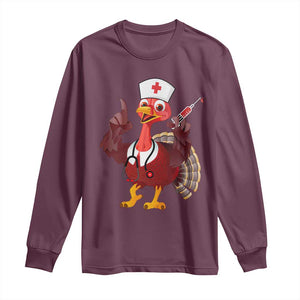 Turkey Nurse Thanksgiving Stethoscope Syringe Long Sleeve Shirt TS09 Maroon Print Your Wear