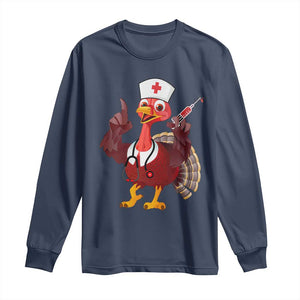 Turkey Nurse Thanksgiving Stethoscope Syringe Long Sleeve Shirt TS09 Navy Print Your Wear