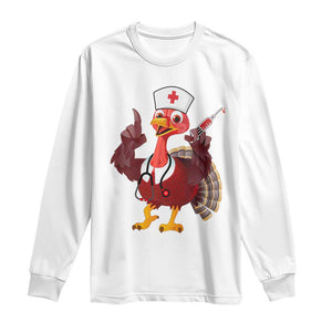 Turkey Nurse Thanksgiving Stethoscope Syringe Long Sleeve Shirt TS09 White Print Your Wear