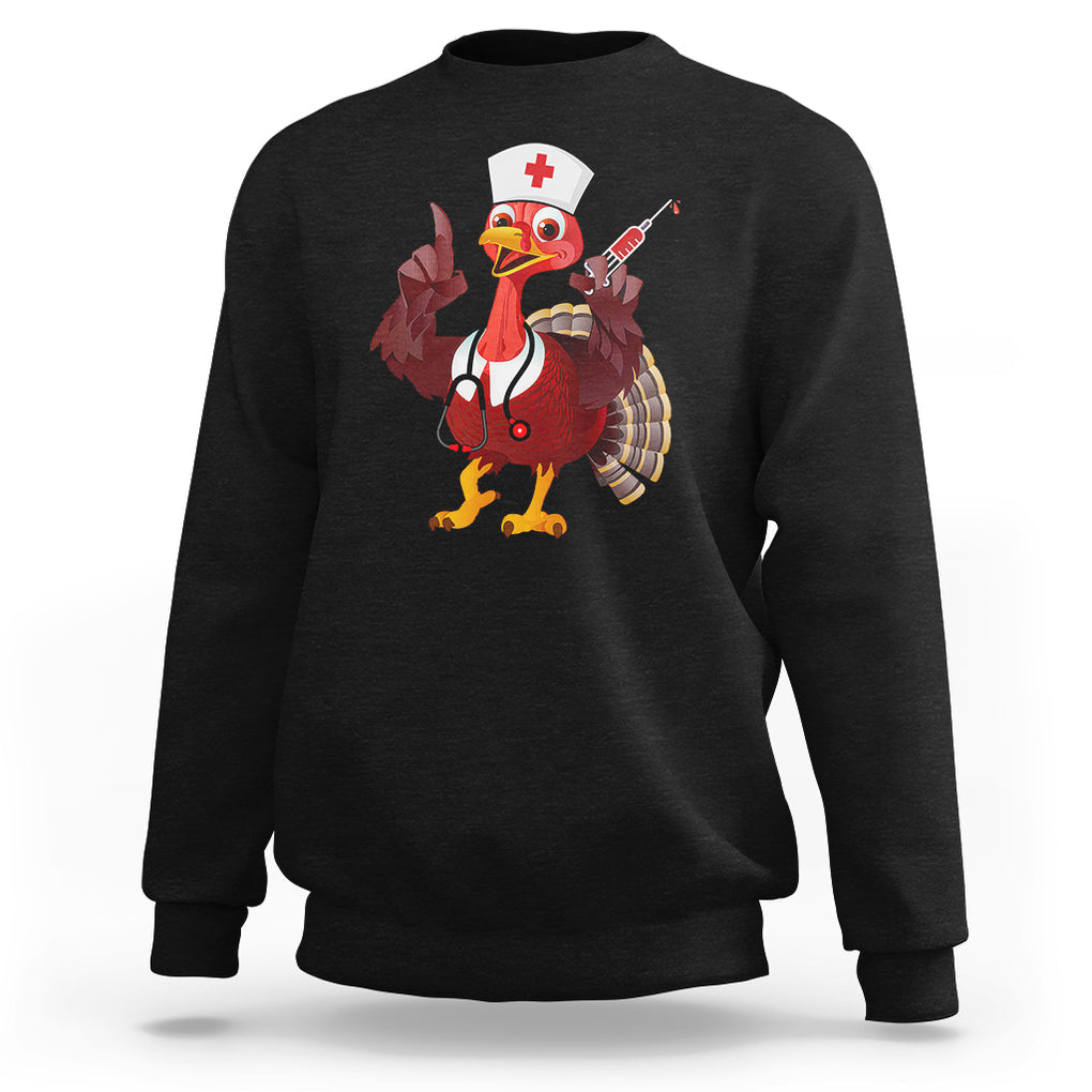 Turkey Nurse Thanksgiving Stethoscope Syringe Sweatshirt TS09 Black Printyourwear