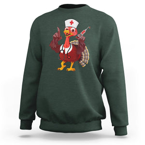 Turkey Nurse Thanksgiving Stethoscope Syringe Sweatshirt TS09 Dark Forest Green Printyourwear