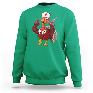 Turkey Nurse Thanksgiving Stethoscope Syringe Sweatshirt TS09 Irish Green Printyourwear