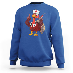 Turkey Nurse Thanksgiving Stethoscope Syringe Sweatshirt TS09 Royal Blue Printyourwear