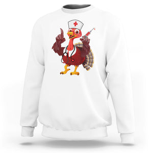 Turkey Nurse Thanksgiving Stethoscope Syringe Sweatshirt TS09 White Printyourwear