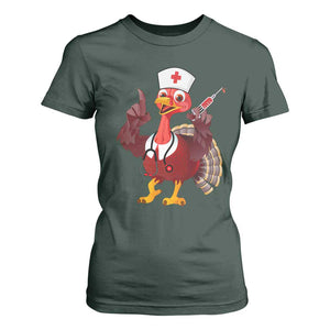 Turkey Nurse Thanksgiving Stethoscope Syringe T Shirt For Women TS09 Dark Forest Green Print Your Wear