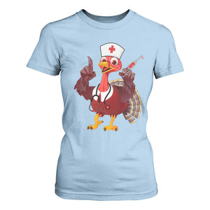 Turkey Nurse Thanksgiving Stethoscope Syringe T Shirt For Women TS09 Light Blue Print Your Wear