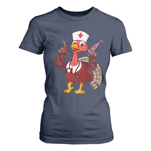 Turkey Nurse Thanksgiving Stethoscope Syringe T Shirt For Women TS09 Navy Print Your Wear