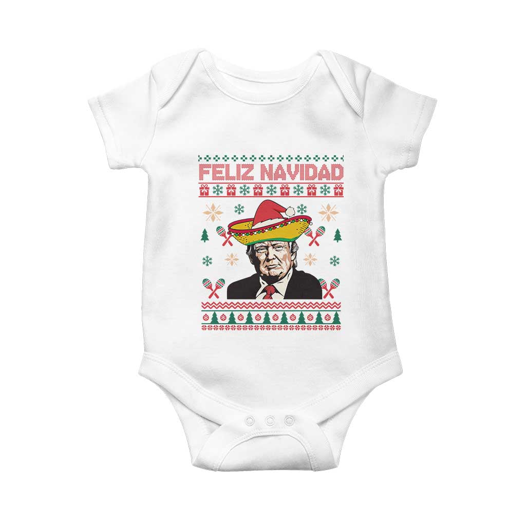Funny Mexico Christmas Trump Baby Onesie Feliz Navidad Mexican Sombrero Santa TS09 White Print Your Wear