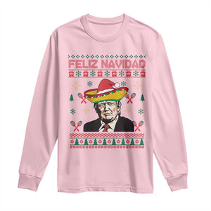 Funny Mexico Christmas Trump Long Sleeve Shirt Feliz Navidad Mexican Sombrero Santa TS09 Light Pink Print Your Wear