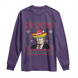 Funny Mexico Christmas Trump Long Sleeve Shirt Feliz Navidad Mexican Sombrero Santa TS09 Purple Print Your Wear