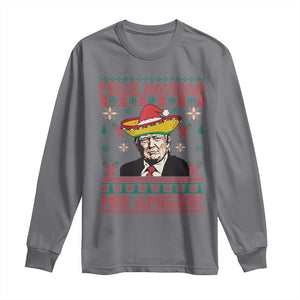 Funny Mexico Christmas Trump Long Sleeve Shirt Feliz Navidad Mis Amigosi Mexican Sombrero Santa TS09 Charcoal Print Your Wear