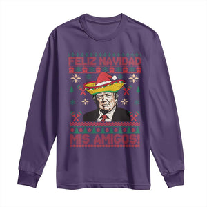 Funny Mexico Christmas Trump Long Sleeve Shirt Feliz Navidad Mis Amigosi Mexican Sombrero Santa TS09 Purple Print Your Wear