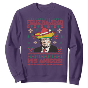 Funny Mexico Christmas Trump Sweatshirt Feliz Navidad Mis Amigosi Mexican Sombrero Santa TS09 Purple Print Your Wear