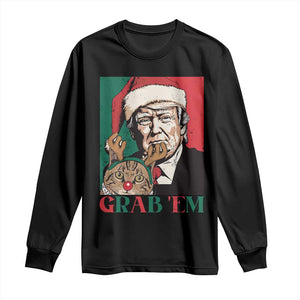 Funny Christmas Trump Long Sleeve Shirt Grab 'em Trump Hug Reindeer Cat TS09 Black Print Your Wear