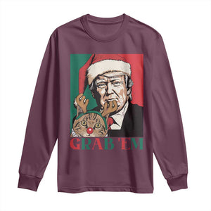 Funny Christmas Trump Long Sleeve Shirt Grab 'em Trump Hug Reindeer Cat TS09 Maroon Print Your Wear