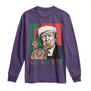 Funny Christmas Trump Long Sleeve Shirt Grab 'em Trump Hug Reindeer Cat TS09 Purple Print Your Wear