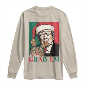 Funny Christmas Trump Long Sleeve Shirt Grab 'em Trump Hug Reindeer Cat TS09 Sand Print Your Wear