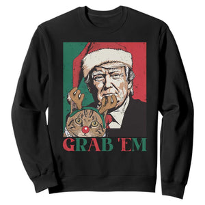 Funny Christmas Trump Sweatshirt Grab 'em Trump Hug Reindeer Cat TS09 Black Print Your Wear