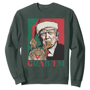 Funny Christmas Trump Sweatshirt Grab 'em Trump Hug Reindeer Cat TS09 Dark Forest Green Print Your Wear