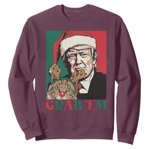 Funny Christmas Trump Sweatshirt Grab 'em Trump Hug Reindeer Cat TS09 Maroon Print Your Wear