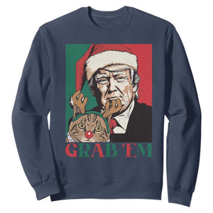 Funny Christmas Trump Sweatshirt Grab 'em Trump Hug Reindeer Cat TS09 Navy Print Your Wear