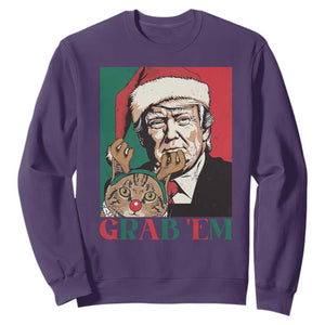 Funny Christmas Trump Sweatshirt Grab 'em Trump Hug Reindeer Cat TS09 Purple Print Your Wear