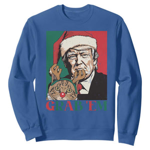 Funny Christmas Trump Sweatshirt Grab 'em Trump Hug Reindeer Cat TS09 Royal Blue Print Your Wear