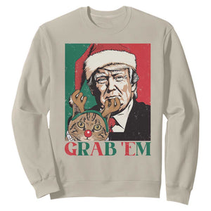 Funny Christmas Trump Sweatshirt Grab 'em Trump Hug Reindeer Cat TS09 Sand Print Your Wear