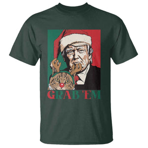 Funny Christmas Trump T Shirt Grab 'em Trump Hug Reindeer Cat TS09 Dark Forest Green Print Your Wear