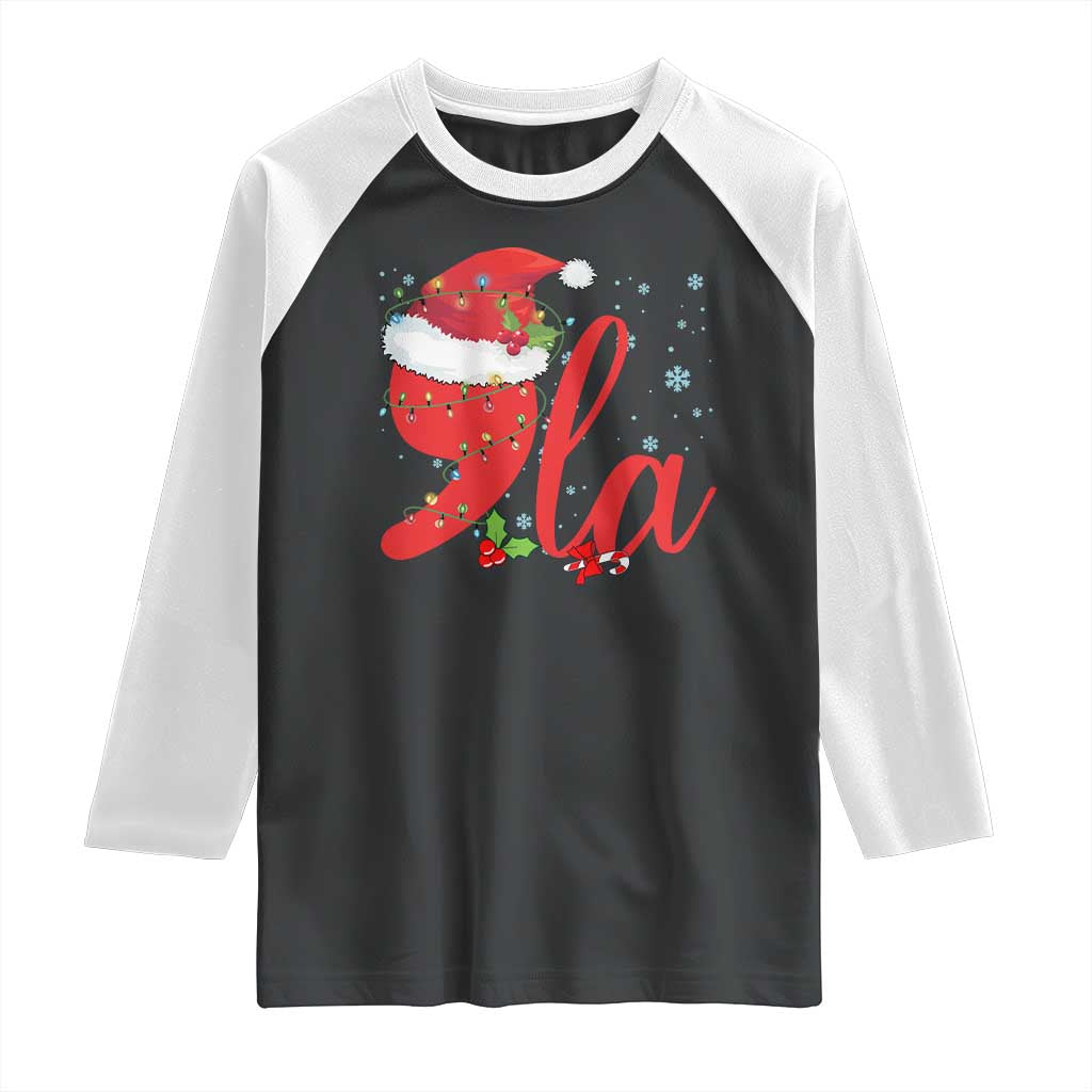 Funny Christmas Kamala Raglan Shirt Comma La Harris Santa Hat TS09 Black White Print Your Wear