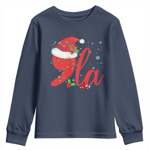 Funny Christmas Kamala Youth Sweatshirt Comma La Harris Santa Hat TS09 Navy Print Your Wear