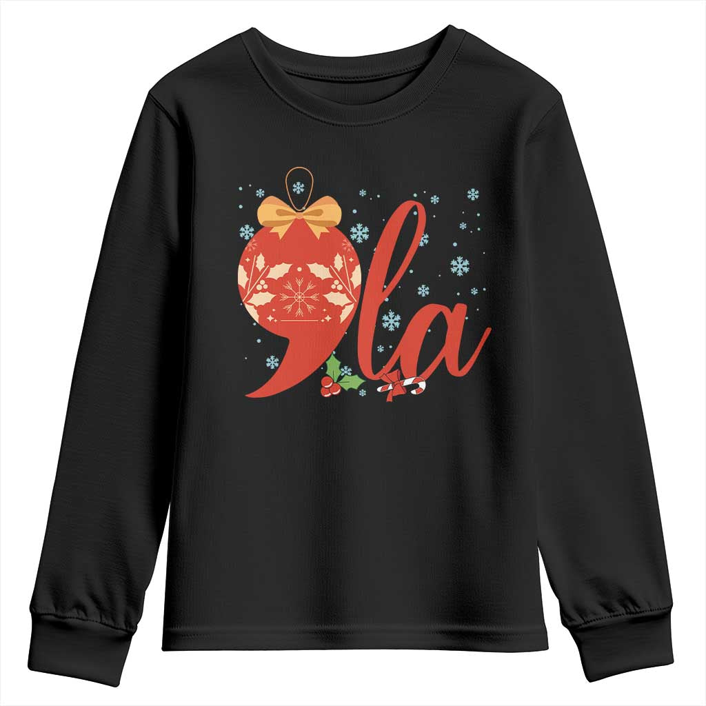 Funny Christmas Kamala Youth Sweatshirt Comma La Harris Bauble TS09 Black Print Your Wear