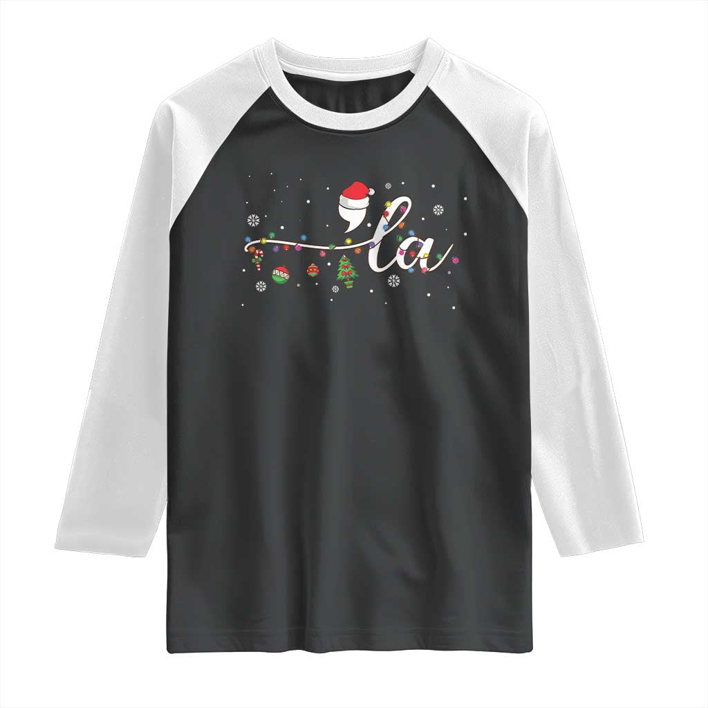 Funny Christmas Kamala Raglan Shirt Comma La Harris Christmas Tree TS09 Black White Print Your Wear