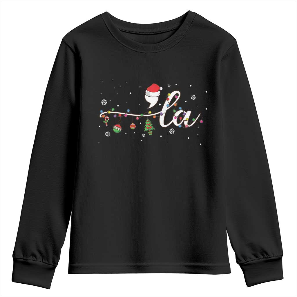 Funny Christmas Kamala Youth Sweatshirt Comma La Harris Christmas Tree TS09 Black Print Your Wear