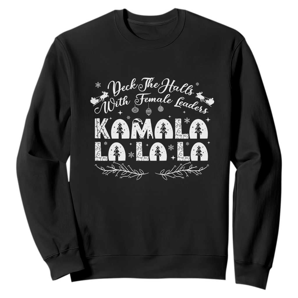 Funny Christmas Kamala Sweatshirt Deck The Halls With Female Leaders Madam President TS09 Black Print Your Wear