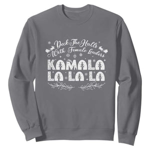 Funny Christmas Kamala Sweatshirt Deck The Halls With Female Leaders Madam President TS09 Charcoal Print Your Wear