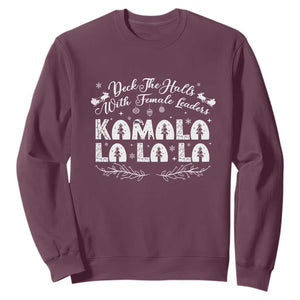 Funny Christmas Kamala Sweatshirt Deck The Halls With Female Leaders Madam President TS09 Maroon Print Your Wear