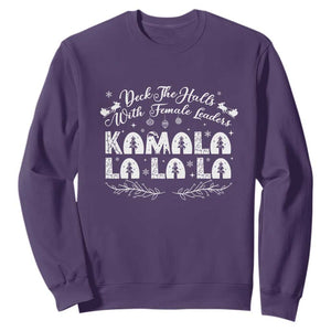 Funny Christmas Kamala Sweatshirt Deck The Halls With Female Leaders Madam President TS09 Purple Print Your Wear