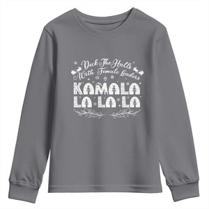 Funny Christmas Kamala Youth Sweatshirt Deck The Halls With Female Leaders Madam President TS09 Charcoal Print Your Wear