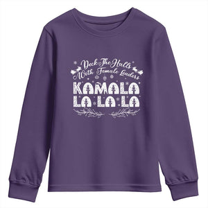 Funny Christmas Kamala Youth Sweatshirt Deck The Halls With Female Leaders Madam President TS09 Purple Print Your Wear