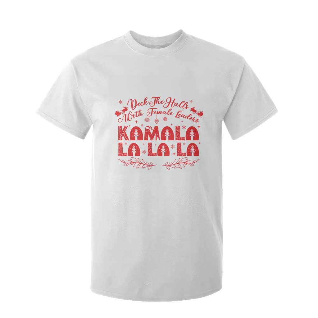 Funny Christmas Kamala T Shirt For Kid Deck The Halls With Female Leaders Harris President TS09 White Print Your Wear