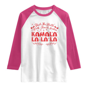 Funny Christmas Kamala Raglan Shirt Deck The Halls With Female Leaders Harris President TS09 White Heliconia Print Your Wear