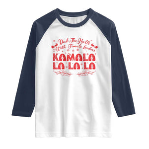 Funny Christmas Kamala Raglan Shirt Deck The Halls With Female Leaders Harris President TS09 White Navy Print Your Wear