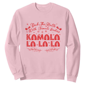 Funny Christmas Kamala Sweatshirt Deck The Halls With Female Leaders Harris President TS09 Light Pink Print Your Wear