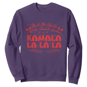 Funny Christmas Kamala Sweatshirt Deck The Halls With Female Leaders Harris President TS09 Purple Print Your Wear