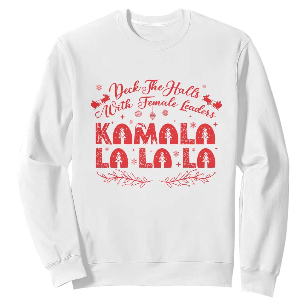 Funny Christmas Kamala Sweatshirt Deck The Halls With Female Leaders Harris President TS09 White Print Your Wear