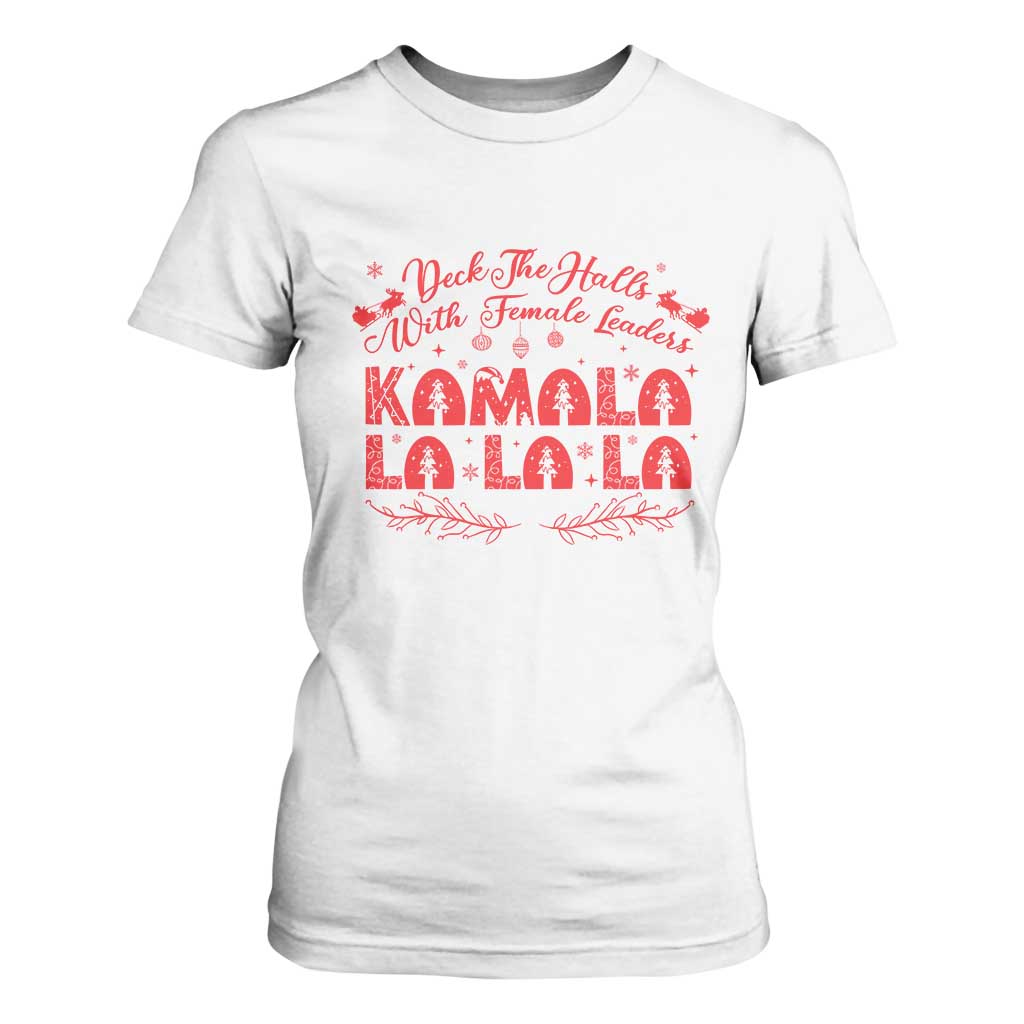 Funny Christmas Kamala T Shirt For Women Deck The Halls With Female Leaders Harris President TS09 White Print Your Wear