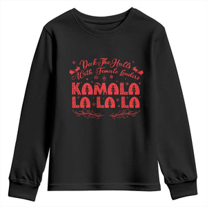 Funny Christmas Kamala Youth Sweatshirt Deck The Halls With Female Leaders Harris President TS09 Black Print Your Wear